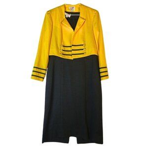 Vintage Caron Yellow Military Blazer and Black A-Line Midi Dress Set